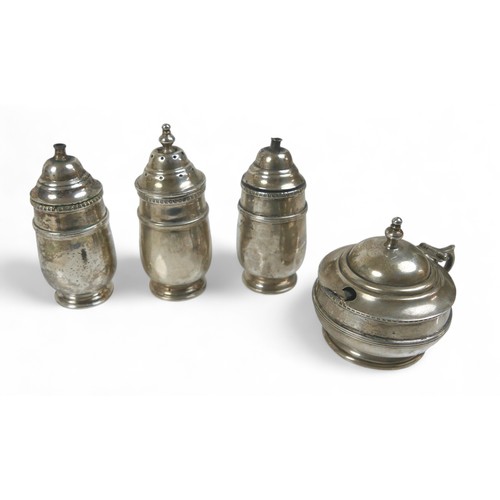 110 - A four piece silver cruet set, Birmingham 1926, Rd no. 655536, maker Adie Brothers Ltd, with egg and... 