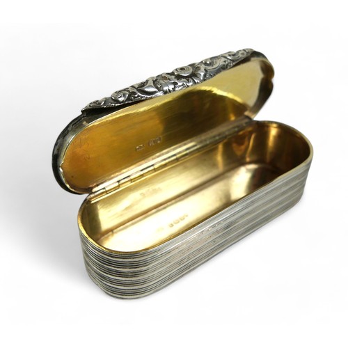 114 - A silver George IV lozenge shaped snuff box, London 1828, maker T.P, interior gilt, overall lined de... 