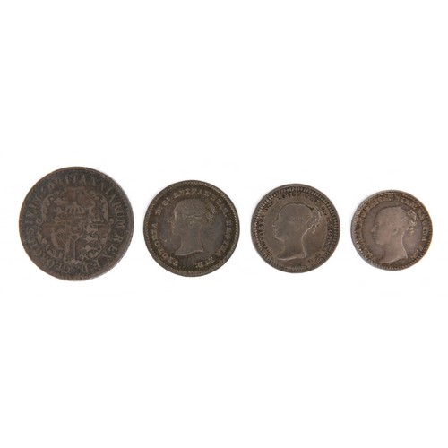 13 - Small British silver Coins: A George IV silver one sixteenth anchor dollar 1822, Royal Coat of Arms,... 