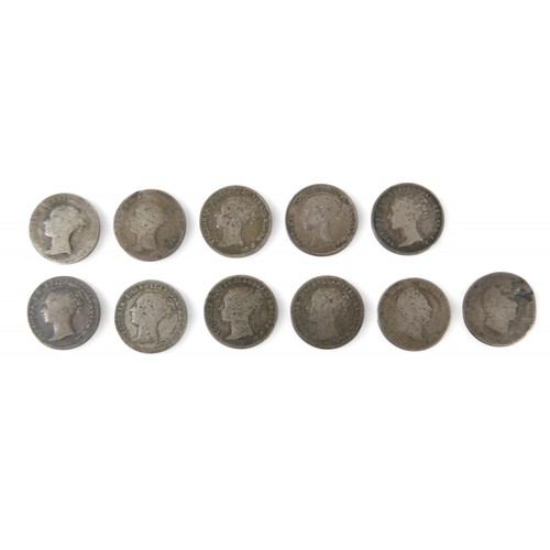 27 - British silver Coins: Ten silver three pence (3d joeys) comprising one William IV (date indisctinct)... 