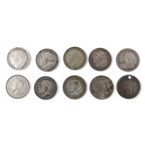 27 - British silver Coins: Ten silver three pence (3d joeys) comprising one William IV (date indisctinct)... 