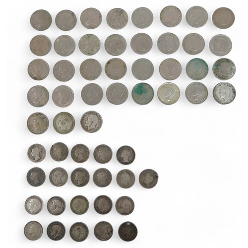 27 - British silver Coins: Ten silver three pence (3d joeys) comprising one William IV (date indisctinct)... 