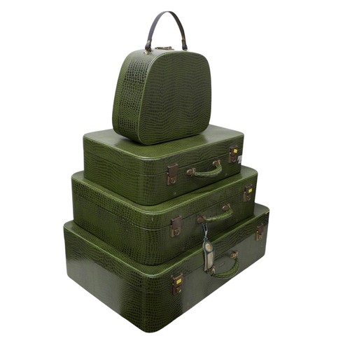 285 - Vintage Luggage; A set of four Pukka Luggage green faux crocodile leather effect suitcases (assorted... 