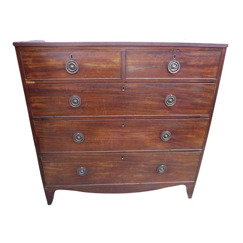 359 - A George III mahogany chest, with two short over three long drawers on bracket feet, 108 by 51 by 10... 