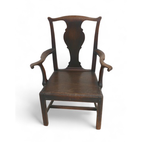 345 - A George ll ash and elm scroll arm open armchair with solid seat, 71 by 46 by 101cm tall.