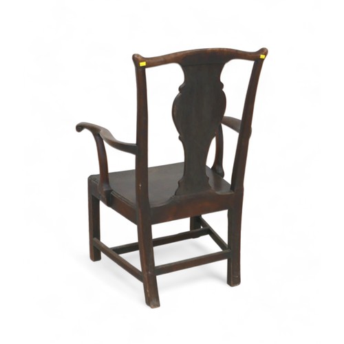 345 - A George ll ash and elm scroll arm open armchair with solid seat, 71 by 46 by 101cm tall.