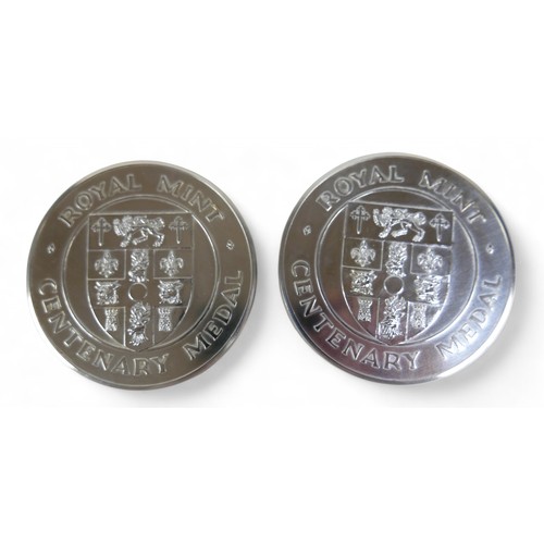 28 - Two silver Spanish Armada 400th anniversary medals and two silver coins, medals weigh 156g each. (4)