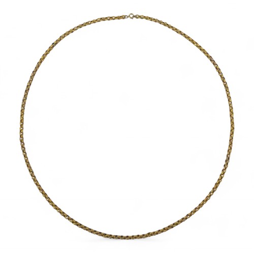 87 - A 9ct yellow gold textured link belcher chain, 88cm long by 4.6mm, 60.2g.