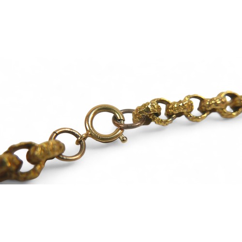 87 - A 9ct yellow gold textured link belcher chain, 88cm long by 4.6mm, 60.2g.