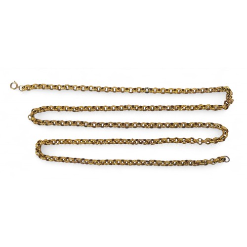 87 - A 9ct yellow gold textured link belcher chain, 88cm long by 4.6mm, 60.2g.