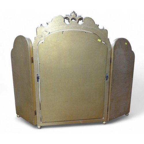 358 - An ornate gilt triple dressing table mirror, 100 by 3 by 80cm high.