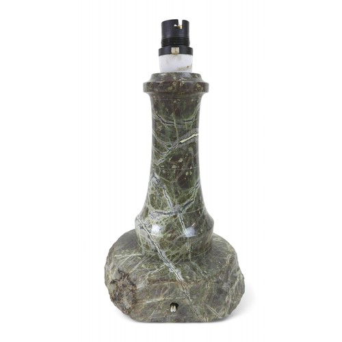 300 - A Cornish serpentine lighthouse table lamp, 16 by 14 by 29cm high.