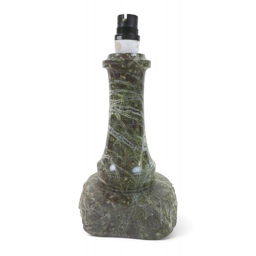 300 - A Cornish serpentine lighthouse table lamp, 16 by 14 by 29cm high.