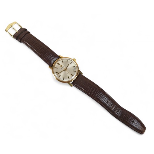 155 - A Zenith 18ct yellow gold Zenith automatic gents date wristwatch, 33mm case, no 30-0291-380, on a le... 