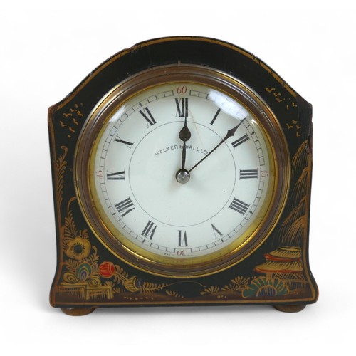 277 - Two chinoiserie lacquered mantel clocks, one signed Walker and Hall both with  French movements, lar... 