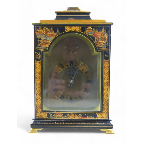 277 - Two chinoiserie lacquered mantel clocks, one signed Walker and Hall both with  French movements, lar... 