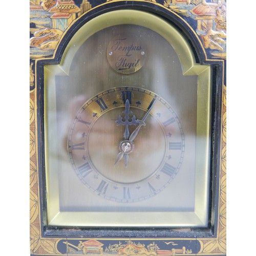 277 - Two chinoiserie lacquered mantel clocks, one signed Walker and Hall both with  French movements, lar... 