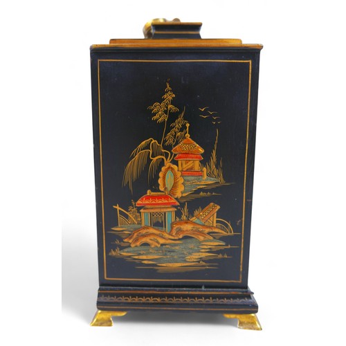 277 - Two chinoiserie lacquered mantel clocks, one signed Walker and Hall both with  French movements, lar... 