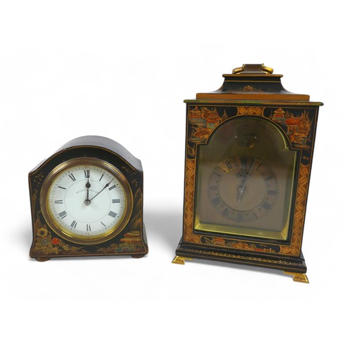 277 - Two chinoiserie lacquered mantel clocks, one signed Walker and Hall both with  French movements, lar... 