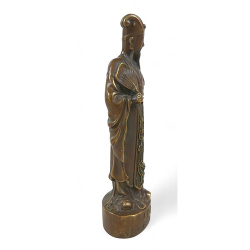 168 - A Chinese bronze figure, 7 by 6 by 25cm high.