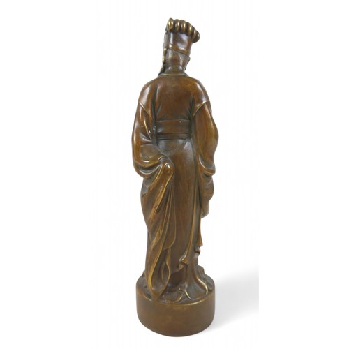 168 - A Chinese bronze figure, 7 by 6 by 25cm high.