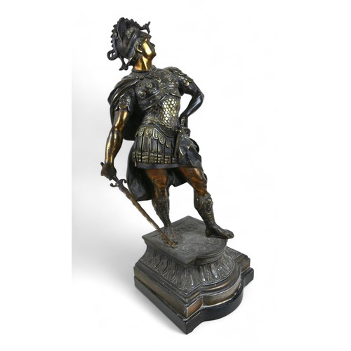 216 - Arthur WAAGEN (act.1869-1910) 'Roman Warrior' a statue made of spelter with foundry mark, on a marbl... 