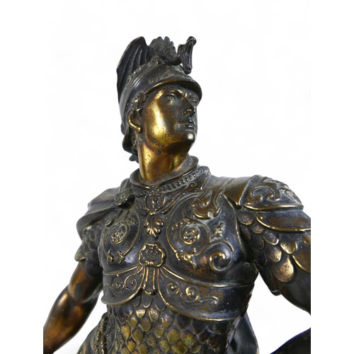 216 - Arthur WAAGEN (act.1869-1910) 'Roman Warrior' a statue made of spelter with foundry mark, on a marbl... 