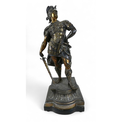 216 - Arthur WAAGEN (act.1869-1910) 'Roman Warrior' a statue made of spelter with foundry mark, on a marbl... 