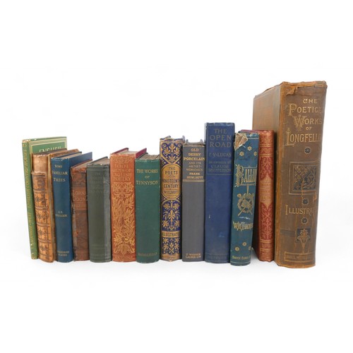 229 - A collection leather bound books books, comprising of poetry books including Tennyson and general in... 