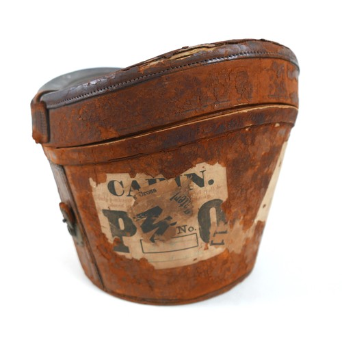 292 - An Edwardian silk top hat, internal measurement approx. 53cm, in a brown leather hat box.