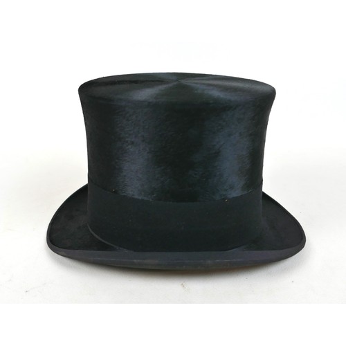 292 - An Edwardian silk top hat, internal measurement approx. 53cm, in a brown leather hat box.