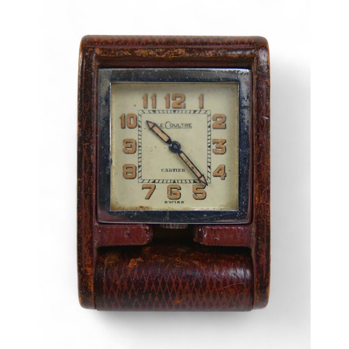 150 - A Jaeger Le Coulter Cartier purse travel watch, number 44867, patent 365884, red Moroccan leather ca... 