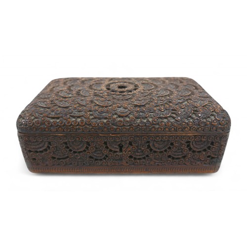 162 - An eastern carved wooden tobacco box and a jewellery box, box measures 20 by 12 by 7cm high.(2)