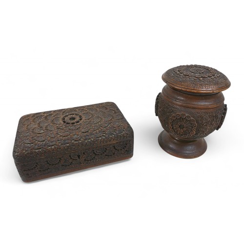 162 - An eastern carved wooden tobacco box and a jewellery box, box measures 20 by 12 by 7cm high.(2)