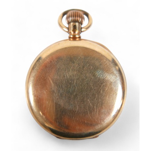 136 - A gold plated Prescot top wind pocket watch, enamel secondary dial, 50mm case, running.