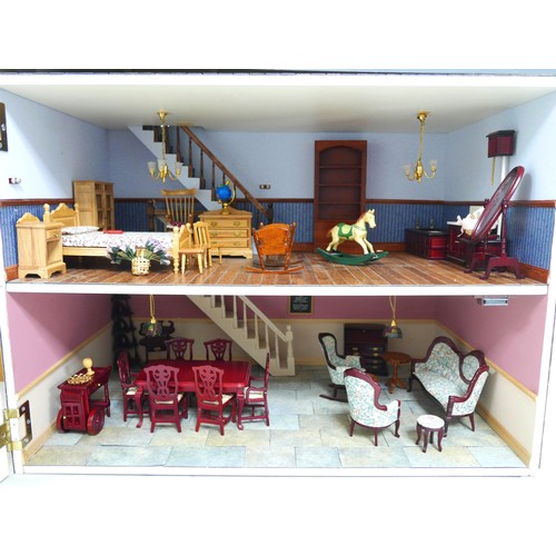 249 - A part scratch built dolls house 'No.12 Baker Street', 60.5 by 37 by 64cm high, with various furnitu... 