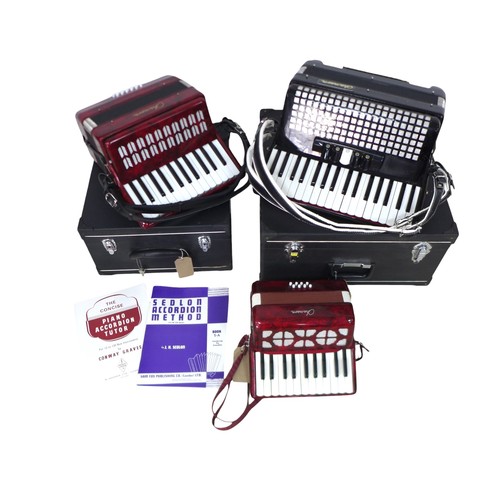 255 - Three Chamson bass piano accordions, one 8x bass piano accordion, one 12 bass piano accordion in cas... 