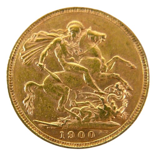 3 - A Victoria Old Veiled Head gold sovereign, 1900, Melbourne, Australia Mint.