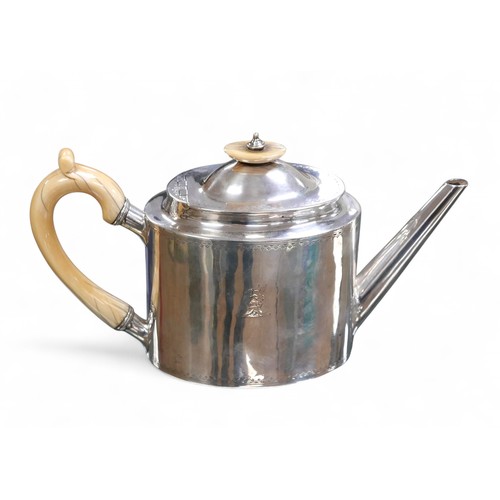 127 - A Victorian silver teapot, with bone / ivory handle and finial, hinged lid, oval base, Daniel & Char... 