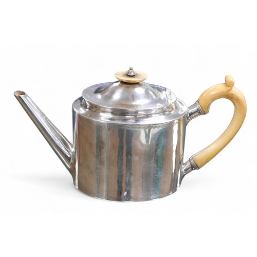 127 - A Victorian silver teapot, with bone / ivory handle and finial, hinged lid, oval base, Daniel & Char... 