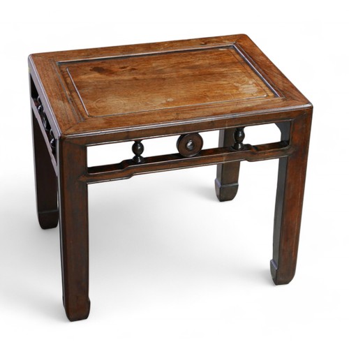 360 - A Chinese hardwood side table, with an open frieze, 55 by 40 by 50cm high.