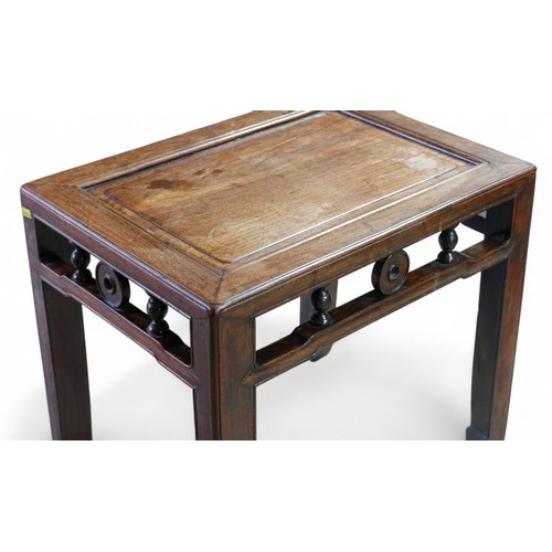 360 - A Chinese hardwood side table, with an open frieze, 55 by 40 by 50cm high.