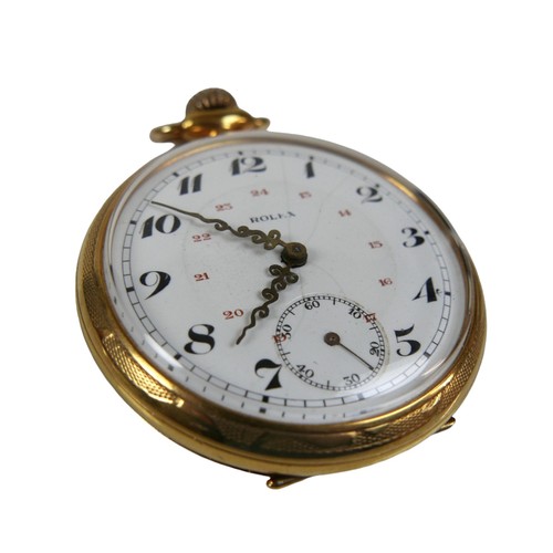 103 - A gold plated Rolex pocket watch, 47mm case, top wind 17 jewel movement, enamel dial with secondary ... 