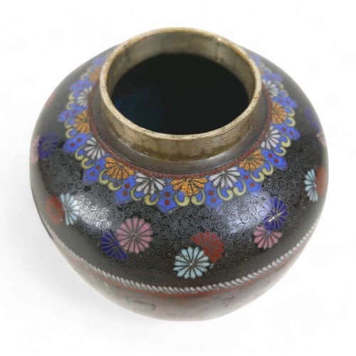 147 - Three cloisonné items, comprising a charger, bowl and lidded ginger jar, jar measures 12cm diameter ... 