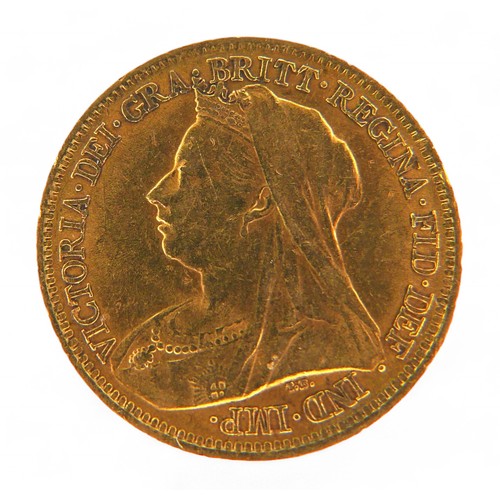 135 - A Victoria Old Veiled Head gold half sovereign, 1899.