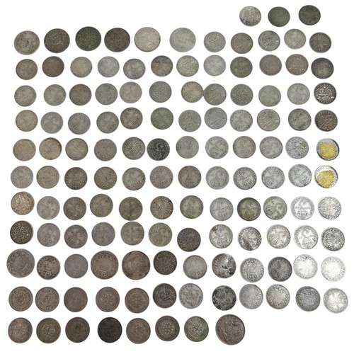 129 - A collection of silver and half silver coins, 231g/7.4 troy oz.