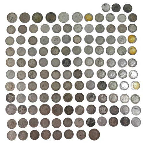 129 - A collection of silver and half silver coins, 231g/7.4 troy oz.