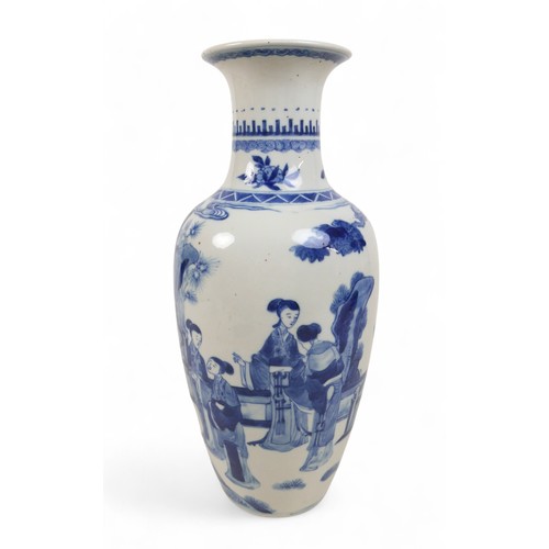 151 - A 19th century Chinese porcelain blue and white baluster vase, decorated with figures, double ring m... 