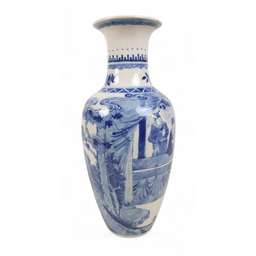 151 - A 19th century Chinese porcelain blue and white baluster vase, decorated with figures, double ring m... 