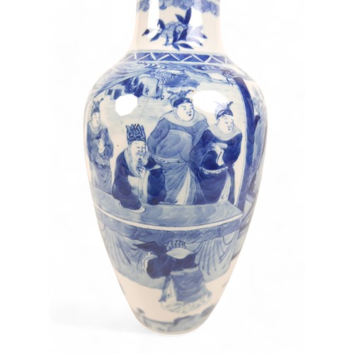 151 - A 19th century Chinese porcelain blue and white baluster vase, decorated with figures, double ring m... 